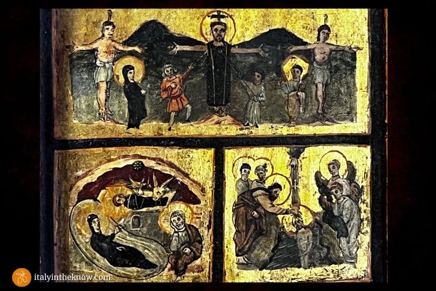 Detail of a wooden reliquary showing scenes from the life of Christ located in the Chapel of St. Peter Martyr
