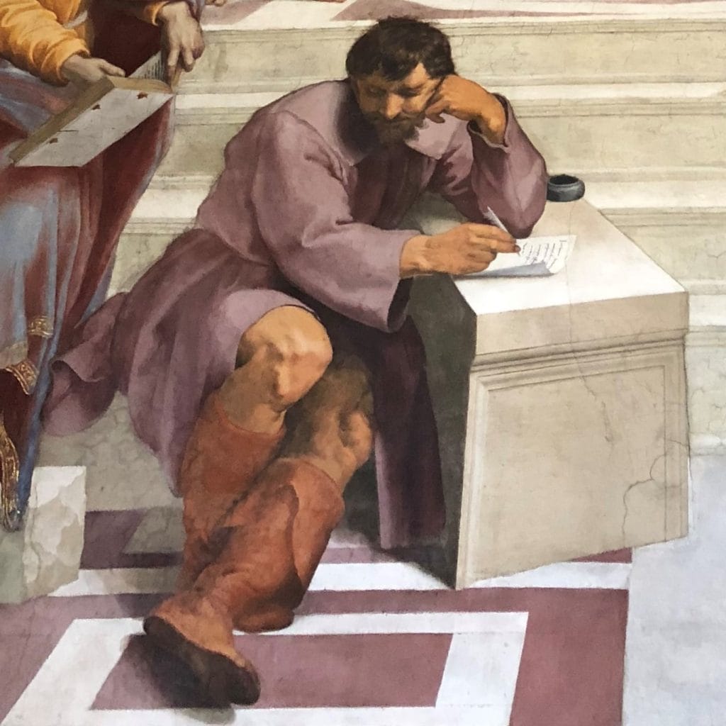 Excerpt showing Michelangelo from the School of Athens painting.