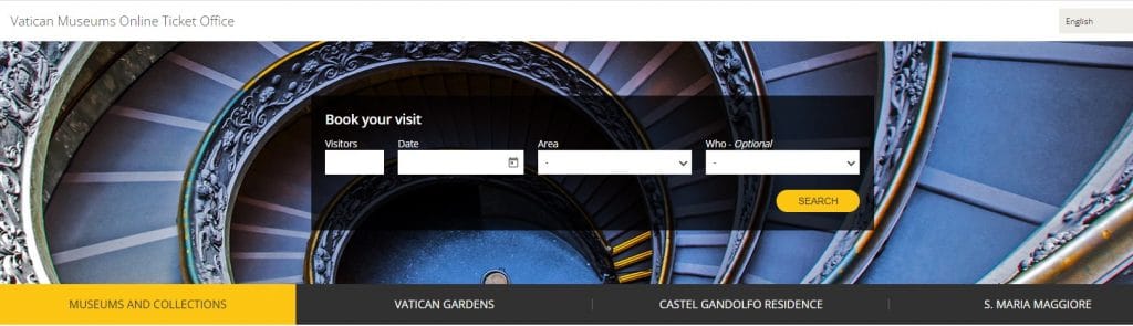 Screen shot showing the Vatican Museums website