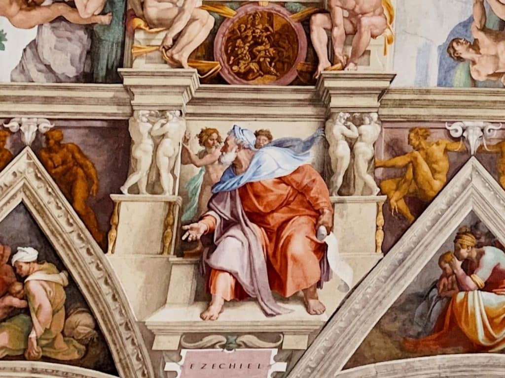 Section of the Sistine Chapel ceiling with Ezekiel.