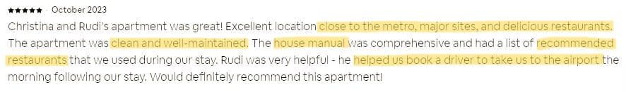 5 star Airbnb review