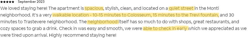 5 star Airbnb review