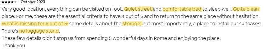 4 star Airbnb review