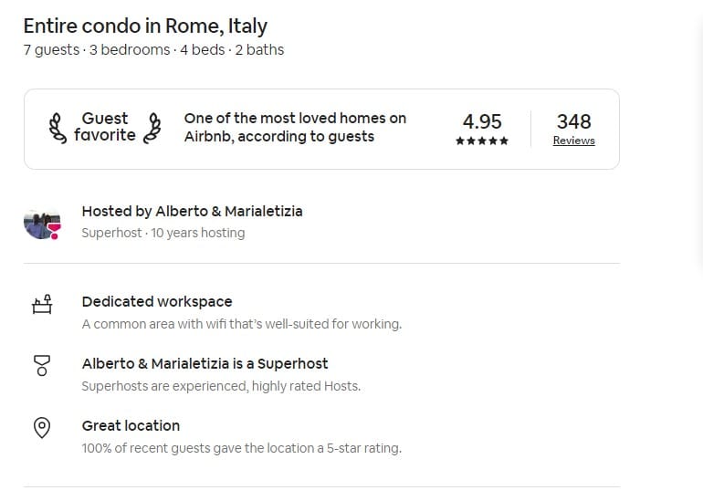 Superhost information in an individual Airbnb listing