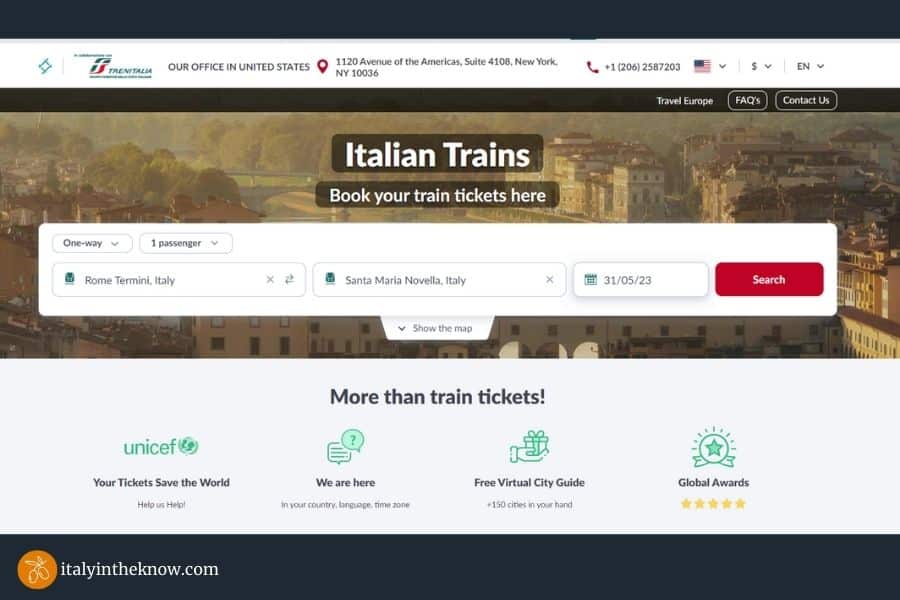 Picture of booking screen for Trenitalia