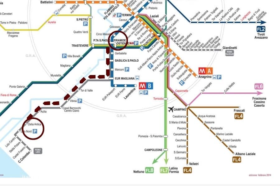 Map of Rome metro and train routes