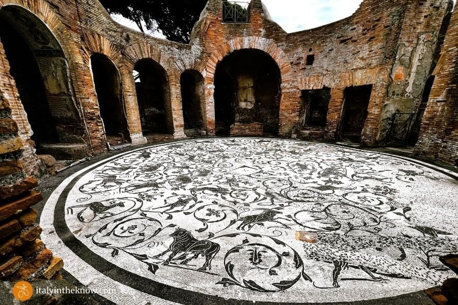 Circular mosaic in the Baths of the Seven Sages frigidarium