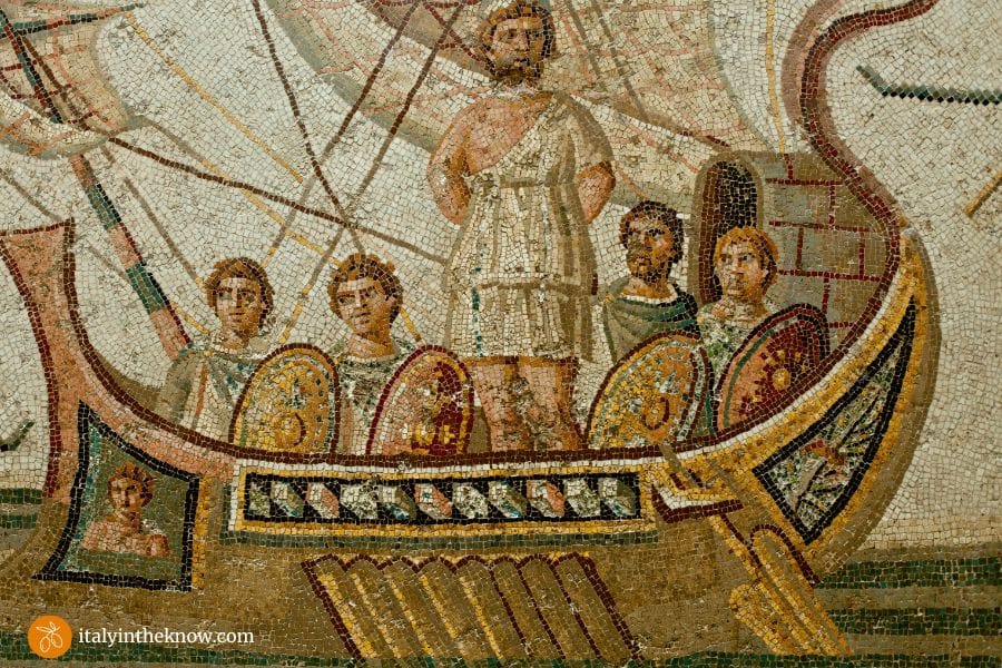 Mosaic of Alexander the Great and his army in a ship