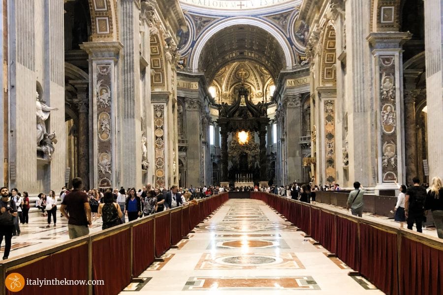 Interior of St. Peter's Basilica showing footprint of the necropolis below