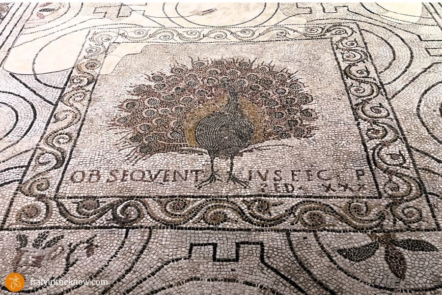 Ancient Roman mosaic of a peacock