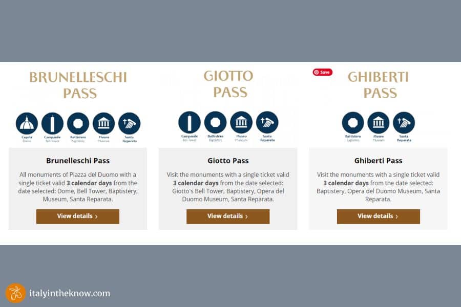 Three pass options to the Florence Duomo Complex