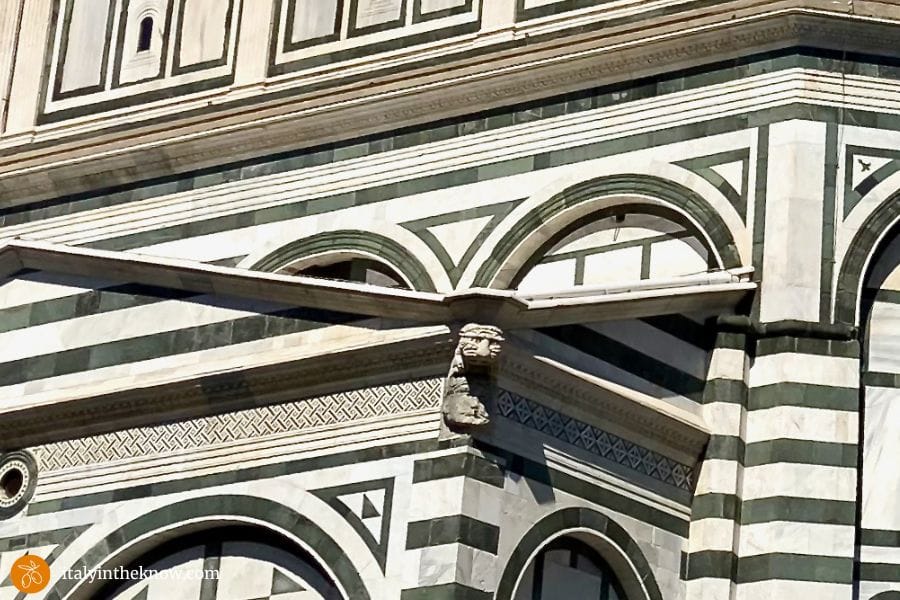 Close view of a gargoyle on the Baptistery at the Florence Duomo Complex