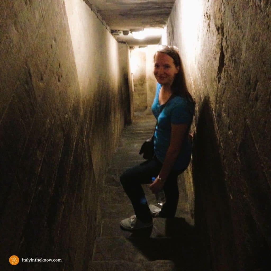 Stairway passage with woman at Giotto's Bell Tower.