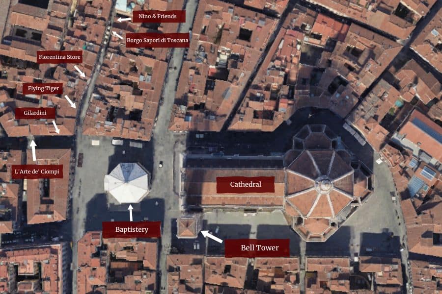 3D map of shopping in Florence Near the Duomo north of the Duomo Complex