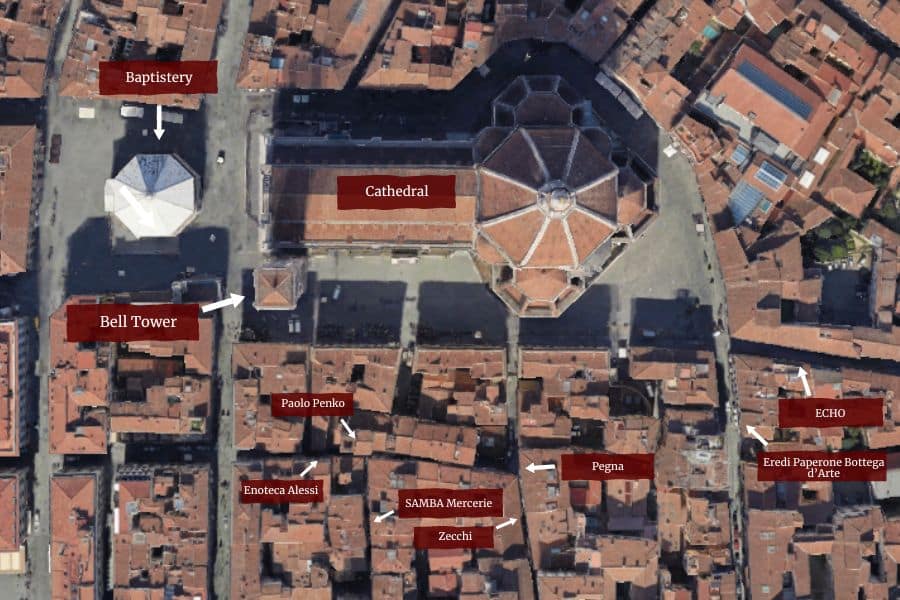 3D map Map of shopping in Florence Near the Duomo south of the Duomo Complex