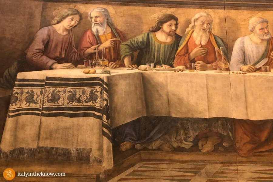 Detail of Last Supper fresco showing Perugian tablecloth