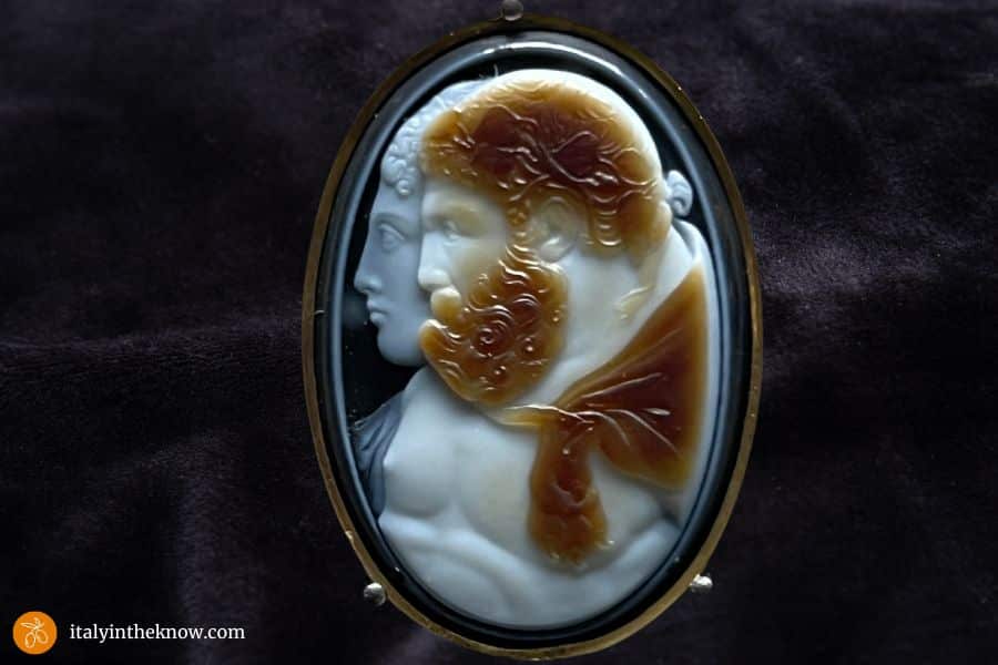 Cameo of Roman god and goddess.