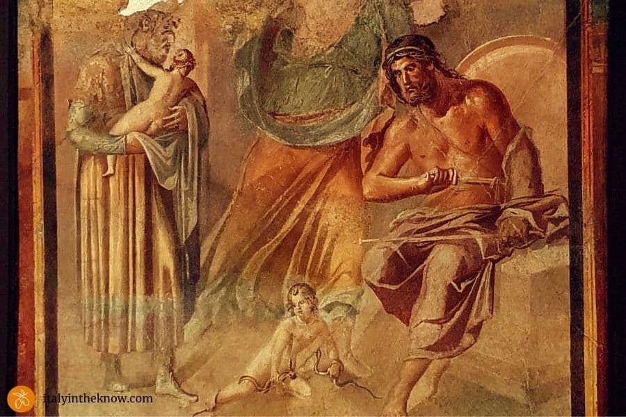 Fresco of infant Hercules killing two serpents.