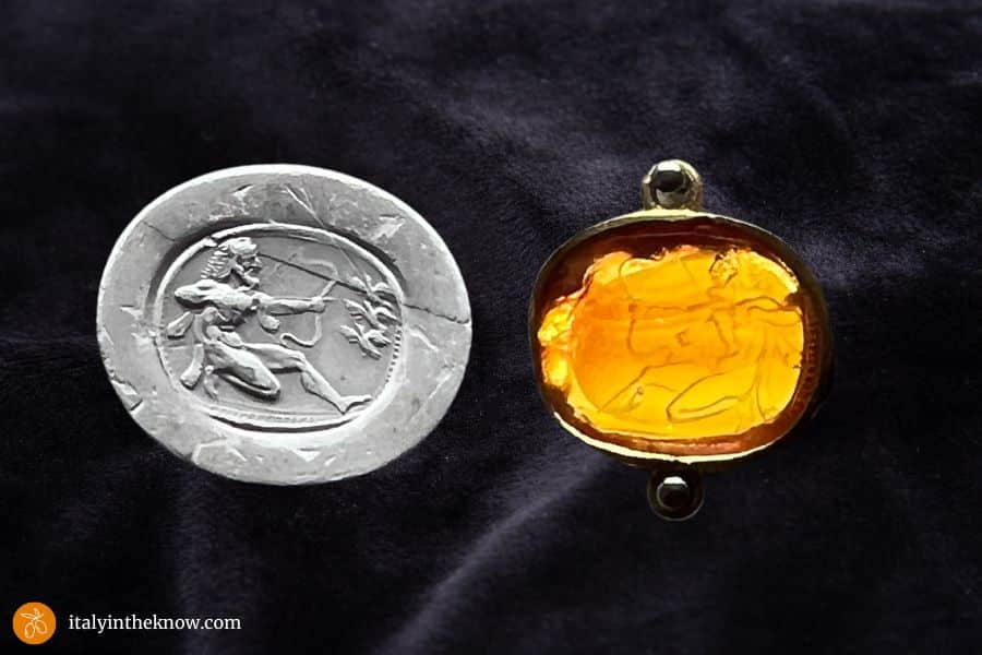 Intaglio gem and impression showing Hercules killing the Symphalian birds.