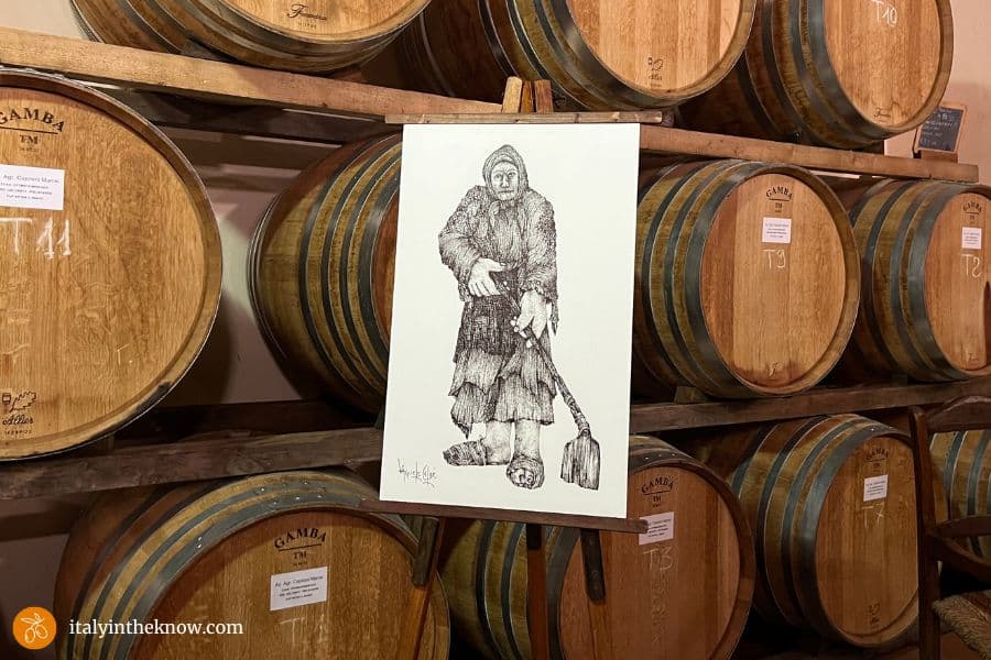 wine barrels and art print