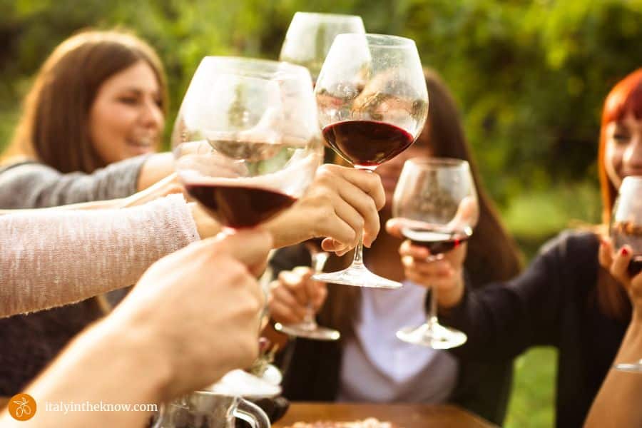 a toast with wine glasses