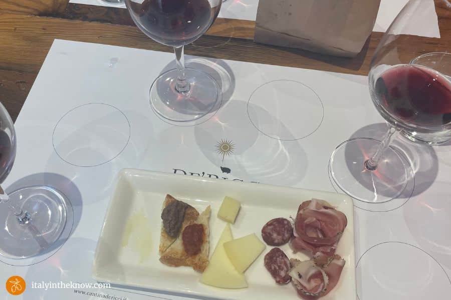 antipasti and glasses of wine