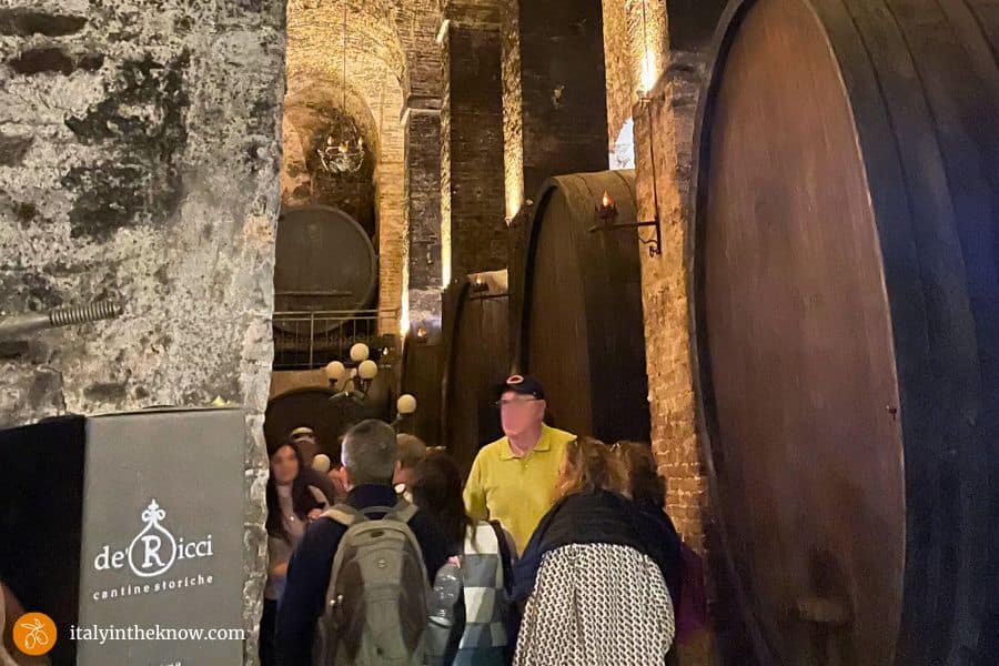 wine barrels and people at wine experience tour