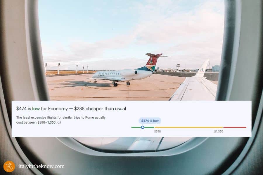 airport view through a plane window with google flights screen inset